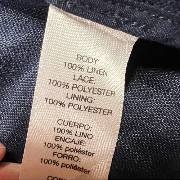 Chico’s Navy Blue Lace Open Front Lightweight 100% Linen Jacket Blazer Small EUC - Picture 4 of 6